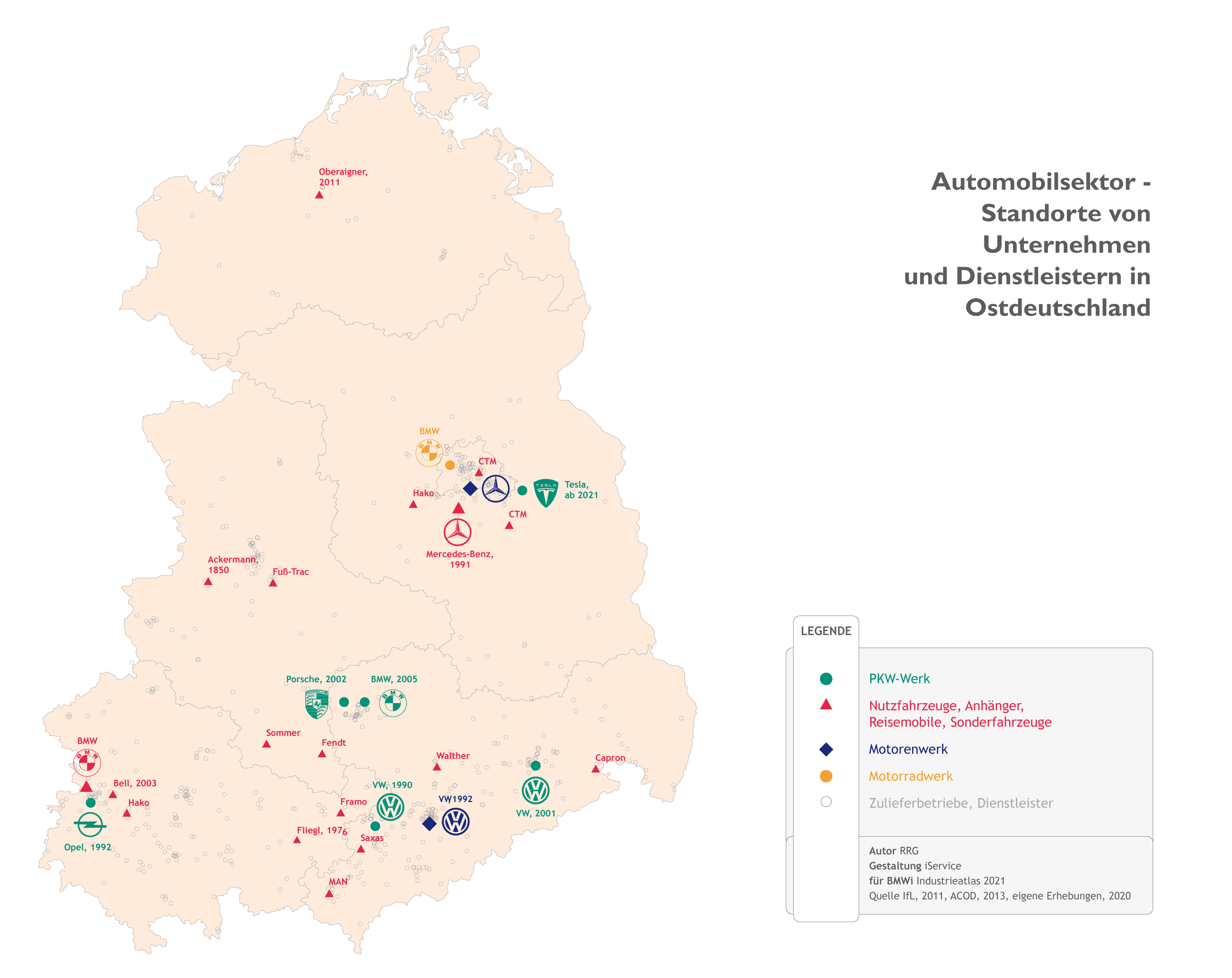 Automobilsektor - Standorte von Unternehmen und Dienstleistern in Ostdeutschland