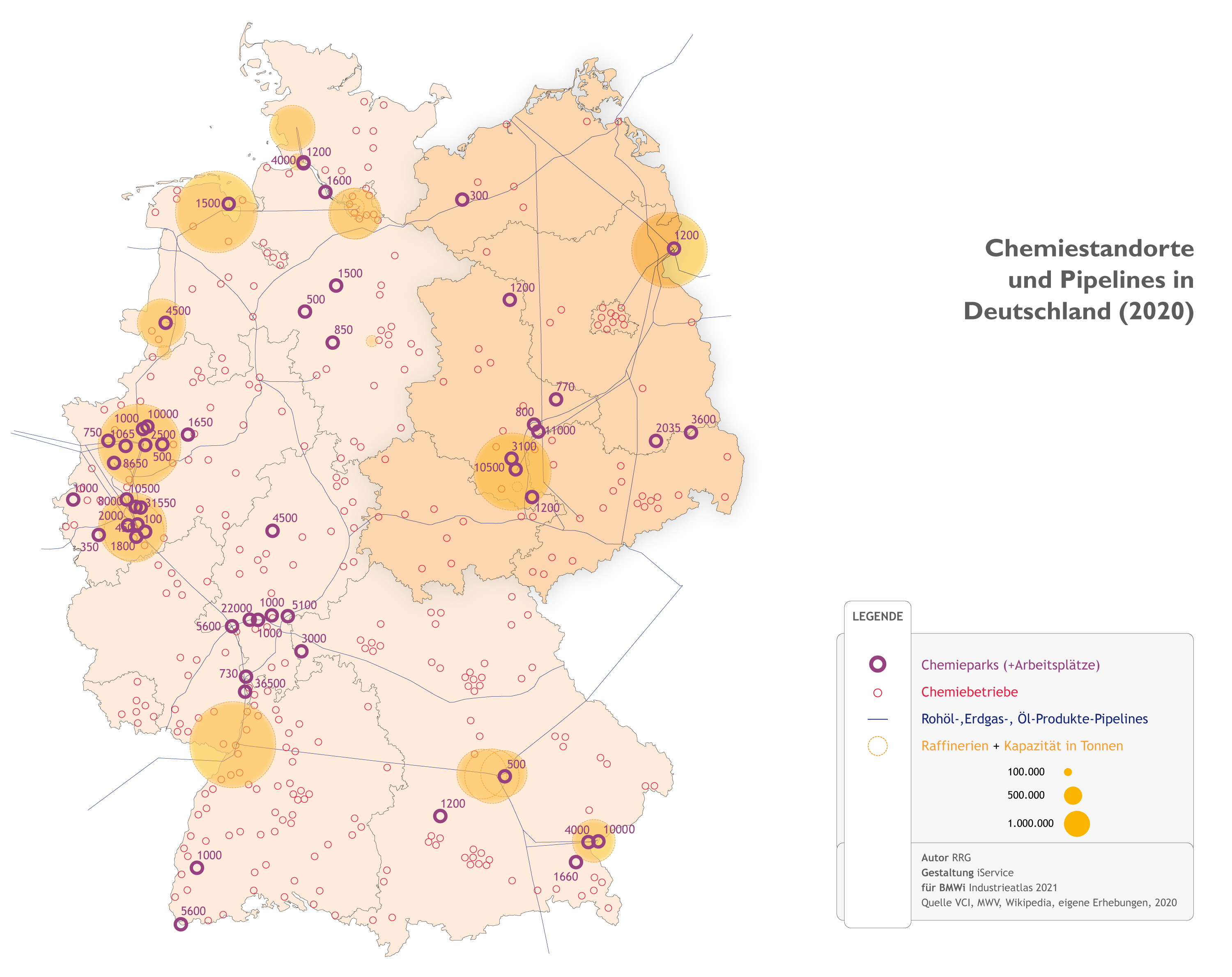 Chemiestandorte und Pipelines in Deutschland (2020)