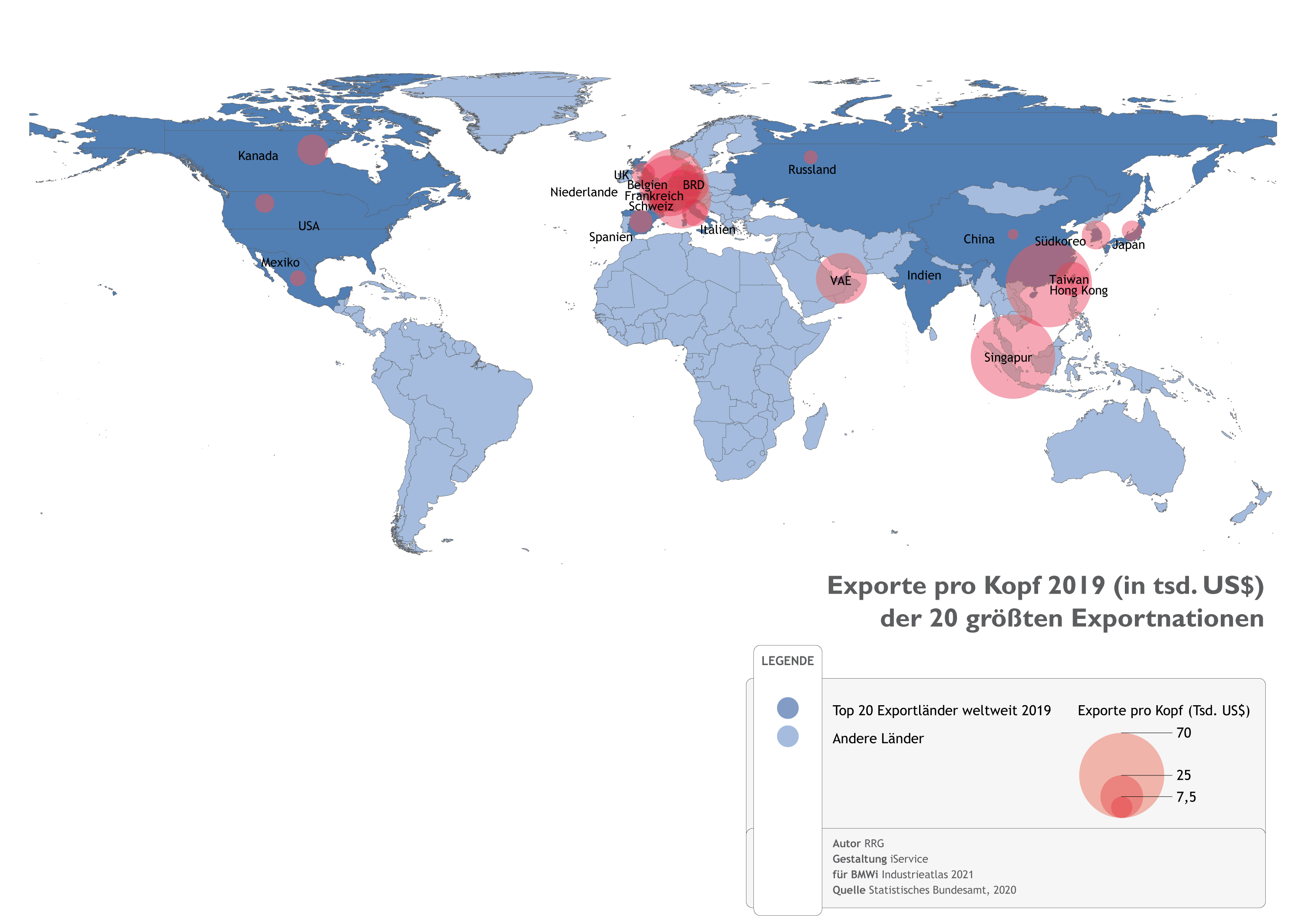 Weltkarte: Exporte per Kopf